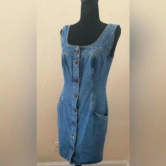 Vintage 80s Banana Republic Button Up Jean Dress Small - Picture 6 of 10